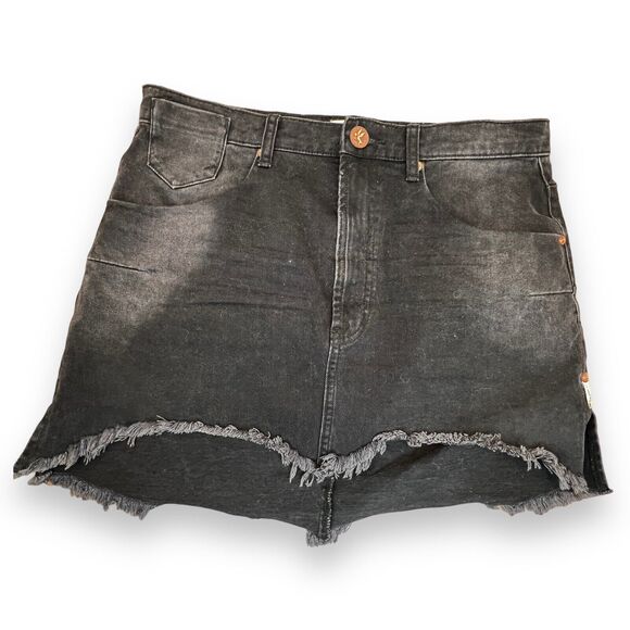 One x One Teaspoon Vanguard Raw Hem Distressed Denim Skirt In Raven Women's 30 - Picture 4 of 11